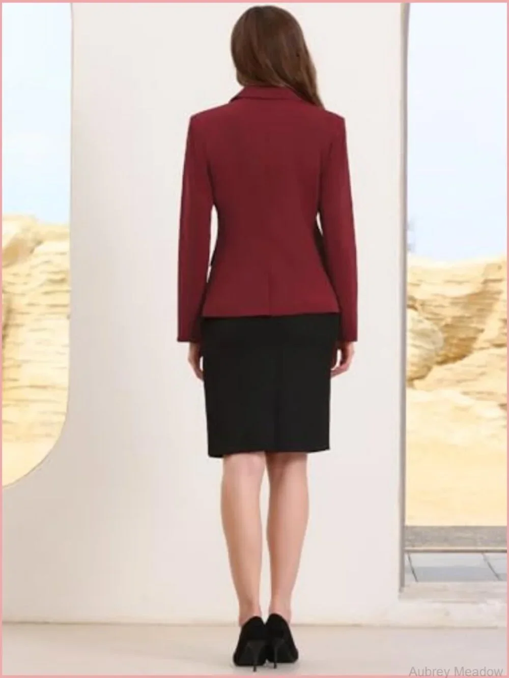 One-Button Blazer with Pockets & Shoulder Pads for Office Work